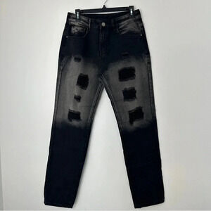 Distressed‎ Two-Tone Denim 30 Tapered Y2K Grunge Punk Dirty Black Grey